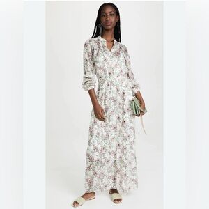 rag & bone Calista Floral Maxi Long Sleeve Dress in Cream and Pink